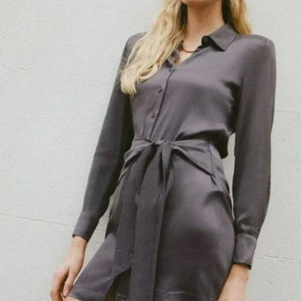 ZARA KNOTTED GREY SATIN EFFECT DRESS